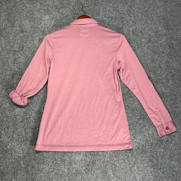 LinkSoul  Polo Shirt Mens Small Long Sleeve Mauve Pink Knit  Split Hem Roll Tab - Picture 7 of 9
